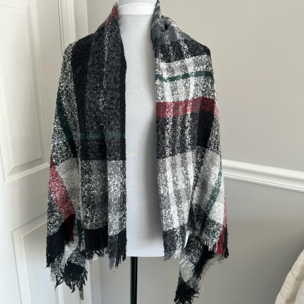 Simply Southern Soft Plaid Shawl - Black, Red, Green, White